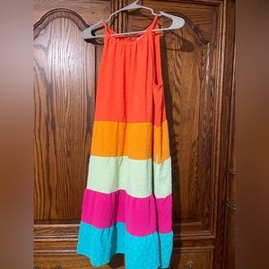 Cato  Tiered Maxi Dress Orange Yellow Pink Teal XL summer cruise beach pockets